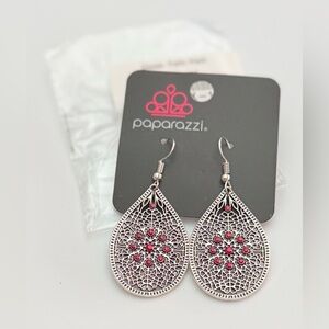 Paparazzi Silver and Pink Teardrop Earrings